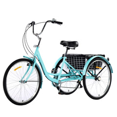 GARVEE 3 Wheel Bikes for Adults, 7 Speed Tricycles for Adults, 26 inch Adult Tricycles for Women Men Seniors with Dual Chain, Rear Basket and Bag, Adult Trikes for Shopping, Beach and City, Green