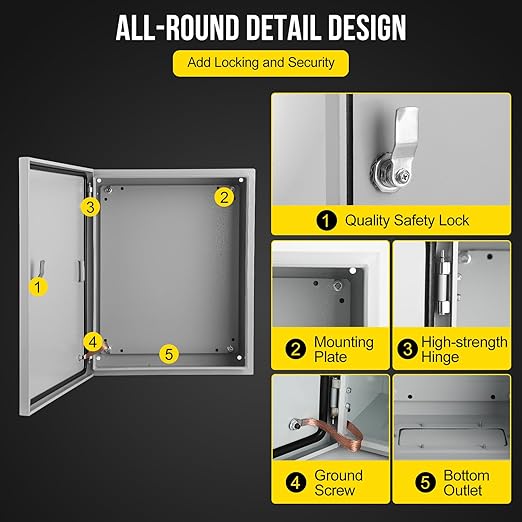 GARVEE Junction Box, Steel Electrical Box 20x16x8", NEMA 4X Electrical Enclosure Box IP66 Waterproof & Dustproof, Universal Electrical Project Box with Lock & Mounting Plate