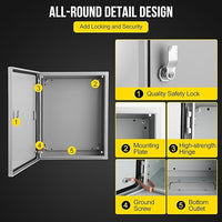 GARVEE Junction Box, Steel Electrical Box 20x16x8", NEMA 4X Electrical Enclosure Box IP66 Waterproof & Dustproof, Universal Electrical Project Box with Lock & Mounting Plate