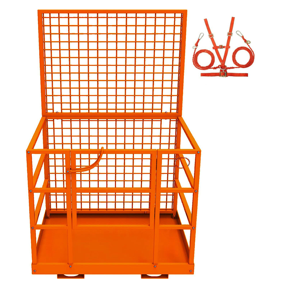 GARVEE Forklift Safety Cage, 43"x45" Forklift Man Basket,1800lbs Capacity Forklift Work Platform with Safety Harness & Lock,Forklift Aerial Platform 2-Man Collapsible Lift Basket for Lifting Loader