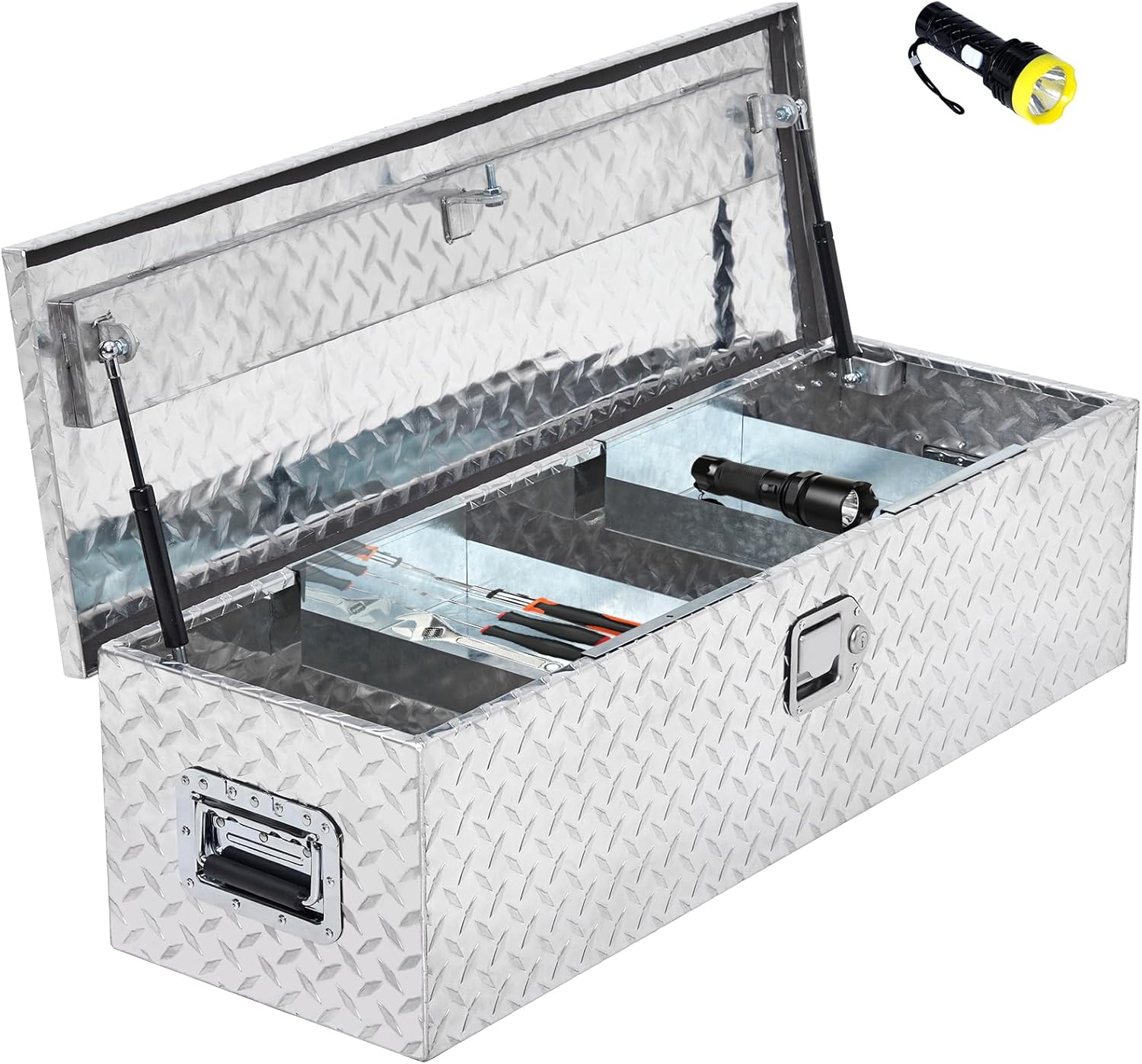 GARVEE Aluminum Diamond Plate Tool Box 13x13x39 Inch, Heavy Duty Truck Toolbox with Sliding Shelf, Waterproof Truck Storage Organizer Chest for Pick Up Truck RV Trailer with Lock & Keys, Silver