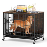 GARVEE 2024 New Dog Crate Furniture, Compact 27.2" Small Dog Dual-Entry Kennel Meets Elegant End Table, Effortless Maintenance, Chew-Resistant, Easy Mobility for Cozy Spaces, Rustic Brown