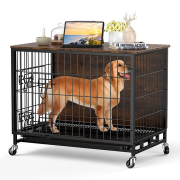 GARVEE 2024 New Dog Crate Furniture, Compact 27.2" Small Dog Dual-Entry Kennel Meets Elegant End Table, Effortless Maintenance, Chew-Resistant, Easy Mobility for Cozy Spaces, Rustic Brown