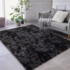 GARVEE Fluffy Area Rugs for Living Room 9' x 12' Modern Plush and Thick Faux Fur Shag Rug Non-Slip Tie Dye Carpet for Bedroom, Fuzzy Shaggy Rugs for Kids Nursery Dorm - Black Grey / 6 x 9 Feet