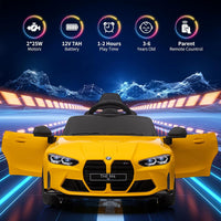 GARVEE 12V Electric Ride On Car w/RC,Licensed by BMW M4 Toddler Electric Vehicle for 37-83 Months,Power Wheels for Boys Girls, with Suspension System,3 Speeds, Bluetooth, MP3, Double Door, LED Light - Yellow