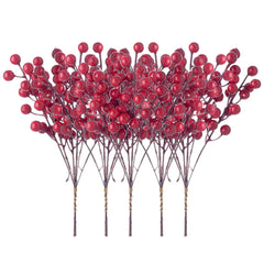 GARVEE 30 Pack Artificial Red Berry Picks, 9 Inch 6 Heads Red Berry Stems Christmas Holly Berry Branches for DIY Christmas Tree Wreath Wedding and Party Home Decoration