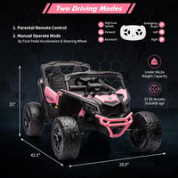 GARVEE 12V Can-Am Ride-On UTV: Remote Control, Large Seat, Music, LED Lights, Spring Suspension, for Boys & Girls - Pink