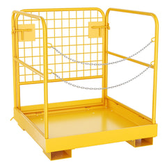 Forklift Safety Cage Forklift Man Basket 36'' x 36'' Foldable Forklift Work Platform for 1-2 People with Double-Chain Guardrail & Drain Hole Aerial Work 1200lbs Capacity - with wheels