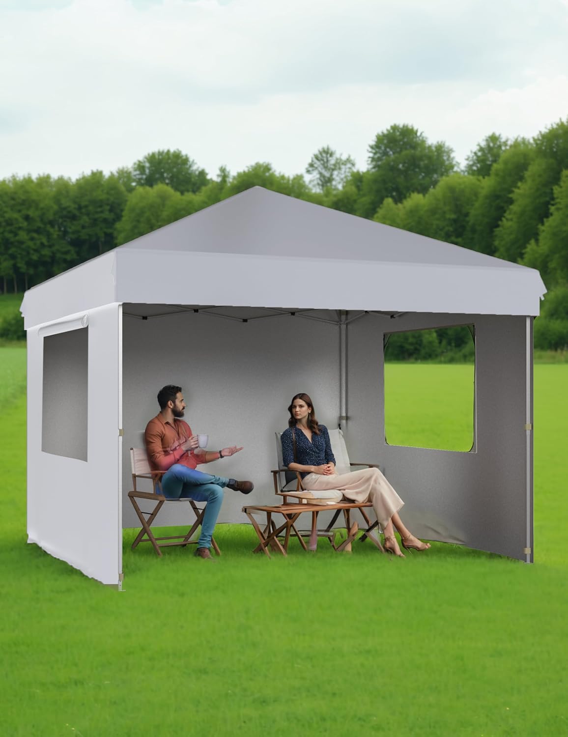 10ft x10ft Pop Up Canopy Tent with 4Pcs Sidewalls, Portable Instant Commercial Canopy with 4 Stakes, 4 Ropes, 4 Sandbags for Farmers' Market, Patio, Outdoor, Camping