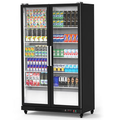 GARVEE 760L Commercial Display Refrigerator, 27.1 Cu. Ft Display Fridge Merchandiser with Double Glass Door Adjustable Shelves for Store Bar Gym Black