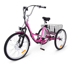 GARVEE Electric Tricycle for Adults, 7 Speeds Folding Electric Trike, 26 Inch 3 Wheel Motorized Bicycle w/ 36V 10Ah Removable Battery, E Trikes with Large Basket, 330 Loading Capacity, 250W Motor, Pink