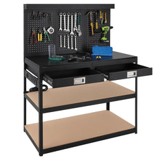 GARVEE Workbench for Garage,Heavy-Duty Steel Workbench with Pegboard for Workshop,Workbench with 2 Drawers,1000lbs Capacity& 4 AC Power Outlets,Durable 0.48