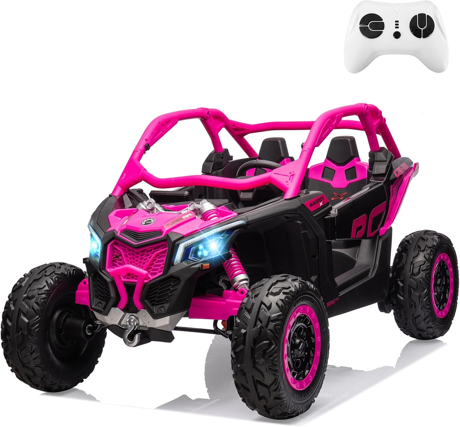 GARVEE 2-Seater Can-Am Ride-On UTV: 4WD, Remote Control, 2x24V Batteries, 4x200W Motors, 23" Seat, EVA Tires, Spring Suspension, for Kids - Rose