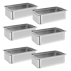 Garvee 6 Pack Full Size Hotel Pan, Commercial Catering Food Pan, [NSF Certified][with Handle] Stainless Steel 6 Inch Deep Anti-Jamming Steam Table Pan