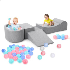 GARVEE 5-Piece Foam Climbing Blocks for Toddlers, Light Grey Foam Soft Play Set with Small Ball Pit Playground for Children