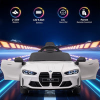 GARVEE Licensed by BMW M4 12V Ride On Toy Car for Kids with Remote Control,Battery Powered Electric Vehicle Toy，3 Speed, with LED Light, MP3 for Boys and Girls-White