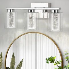 GARVEE 3-Light Bathroom Light Fixtures, Chrome Bathroom Vanity Light - 3 Color Dimmable Vanity Lights with Crystal Bubble, Bathroom Lighting Fixtures over Mirror for Bathroom Bedroom Living Room