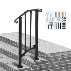 GARVEE Outdoor Stair Railing, Fits Various Steps, with Installation Kit - 1-2 Step