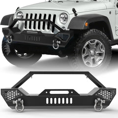 Front Bumper Compatible with 2007-2018 Jeep Wrangler JK & Unlimited JKU (2/4 Doors), Rock Crawler Off Road Full Width Bumper with Winch Plate Mounting & 2 x D-Rings