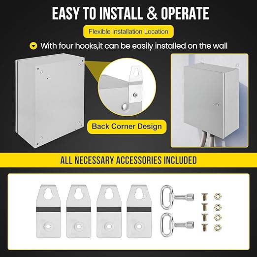 GARVEE Junction Box, Steel Electrical Box 20x16x8", NEMA 4X Electrical Enclosure Box IP66 Waterproof & Dustproof, Universal Electrical Project Box with Lock & Mounting Plate