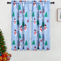 GARVEE Kitchen Cafe Curtains, Christmas Snowman Pattern Short Bathroom Window Curtain, Xmas Tree and Snowflake Design Half Window Covering Tier Curtains, 27