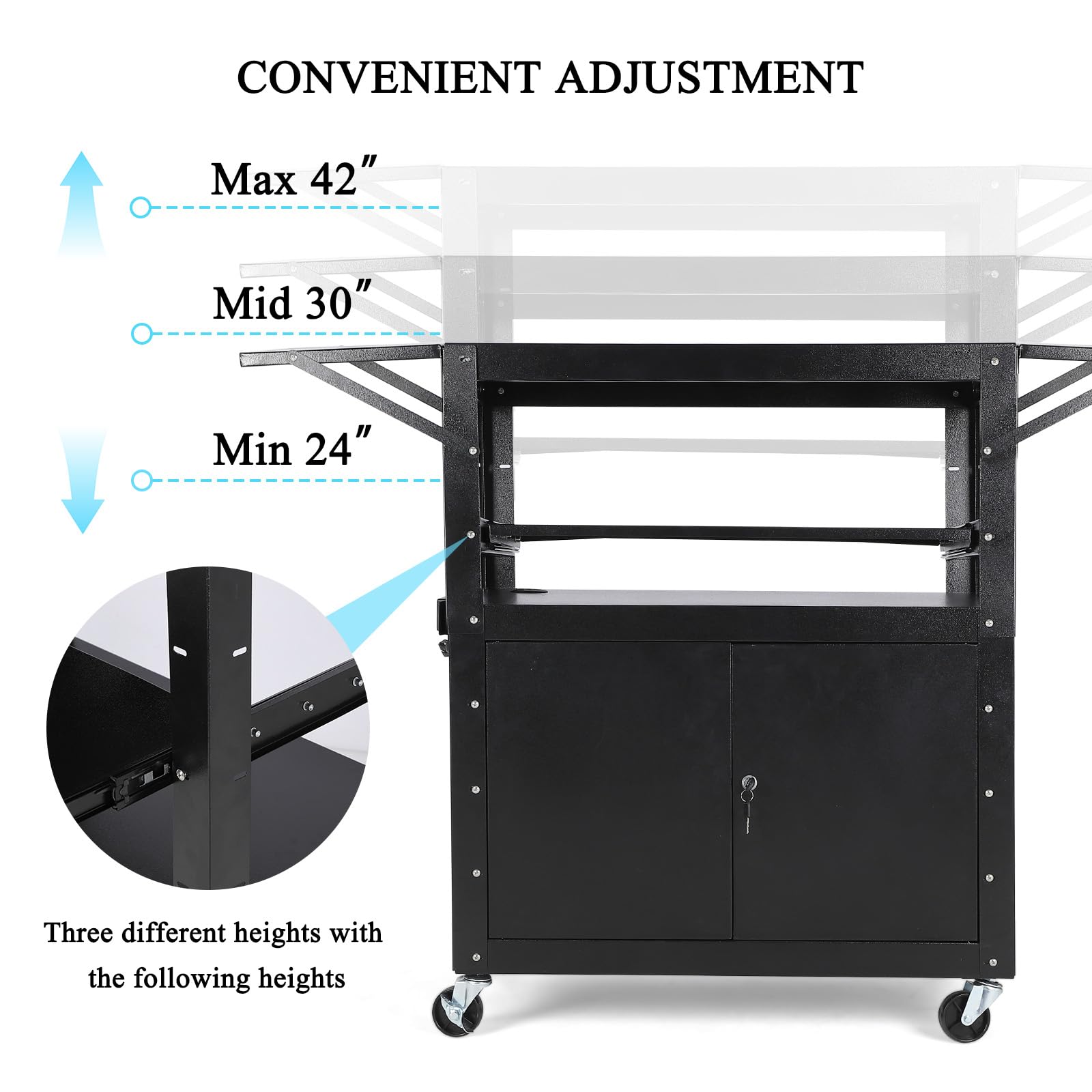 Garvee Rolling Av Cart With Locking Cabinet, Laptop Stand, And Drop Le