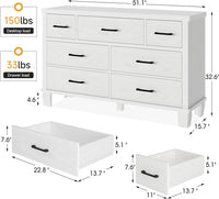 GARVEE 7-Drawer White Dresser with Metal Handles + Large Storage Capacity + Wood Construction + Anti-Tip Safety + Modern Design for Bedroom, Closet, Living Room, White