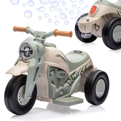 Garvee Kids Electric Motorcycle with Bubble Function, 3 Wheels Car for Kids - Beige
