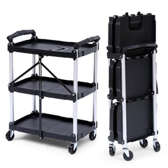 GARVEE Folding Utility Cart with Wheels - Foldable 3-Tier Rolling Cart with Lockable Wheels, Portable Tool Cart for Office, Warehouse, Home, Garage, Kitchen