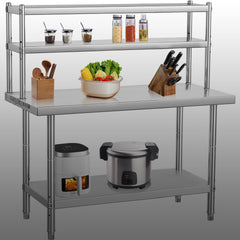 GARVEE 36 x 24 Inches Stainless Steel Work Table + Heavy Duty + Adjustable Shelf & Hooks + High Bearing Capacity + Removable Shelves + Kitchen, Garage, Restaurant