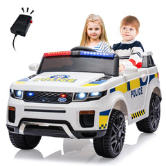 GARVEE 12V Kids Ride On Police Car SUV Battery Operated Ride On Toy Toddlers Electric Cars with 2.4G Remote Control, LED Flashing Light, Megaphone, Spring Suspension, Handle, Music, White