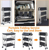 GARVEE Foldable Service Cart, 3-Shelf 330Lbs with Lockable Swivel Wheels, Portable Garage Tool Cart for Home/Office/Warehouse