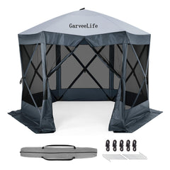 GARVEE Pop Up Gazebo,10 X 10 Ft Portable Outdoor Camping Pop Up Canopy Screen Tent with Mosquito Netting Gazebo,Waterproof 6 Sidewalls,Ground Stakes,Carry Bag for Lawn, Garden, Backyard(Gray)