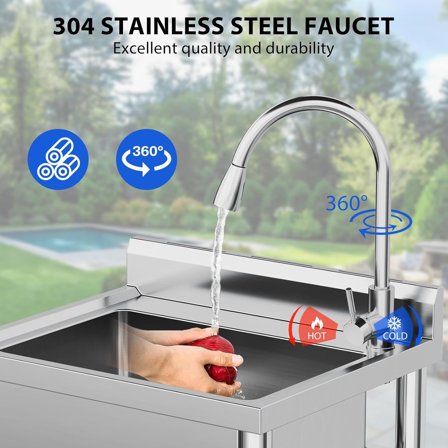 GARVEE Utility Sink,24 * 20 * 41 inch Independent Sink With Pull-Out Faucet,Adjustable Support Feet,Stainless Steel Sink With Hot & Cold Hoses,Stainless Steel Sink Suitable For Kitchen And Restaurant Use