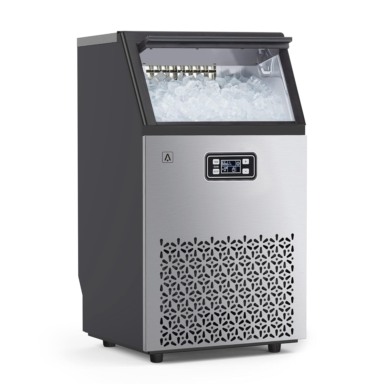 EastVita Commercial Ice Maker Machine with 33LBS Storage Bin& Ice Scoops 100LBS/24H Ice Maker Stainless Steel Freestanding Ice Machine for Restaurant Home Bars Coffee Shop