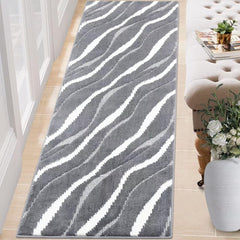 GARVEE Runner Rug 2x10 Non Shedding Hallway Rug Modern Abstract Area Rug Boho Tribal Area Rug Non Slip High-Low Pile Rug for Kitchen Bedroom, Dark Grey/White