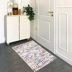 GARVEE Area Rug 2x4 Boho Geometric Door Mat Machine Washable Vintage Floor Mat Moroccan Chenille Indoor Area Rugs Non-Slip Doormat Kitchen Entryway Living Room Bedroom Home Floor Decor Navy