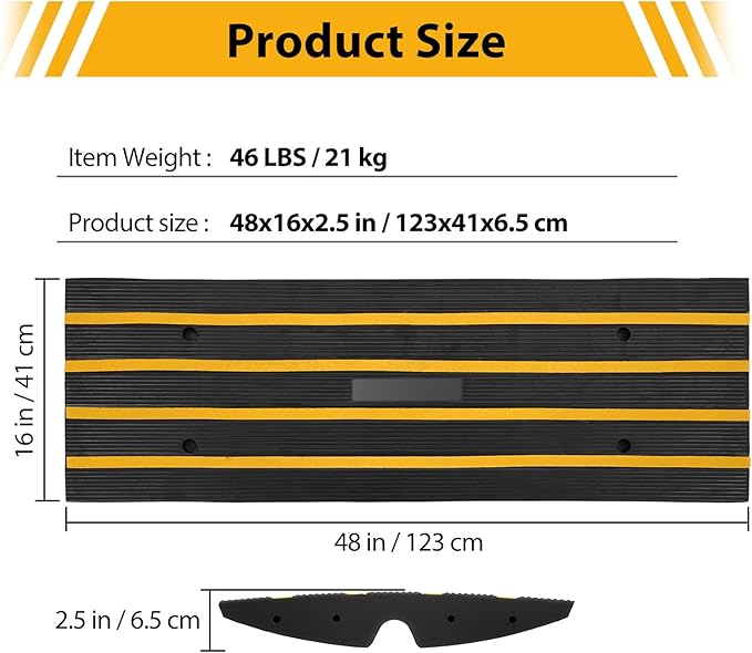 Garvee Rubber Speed Bumps Humps 1 Channel Reductores, 15 Ton Capacity Curbside Bridge Ramp for Car, Truck, Scooter, Bike, Motorcycle, Wheelchair Mobility, 1 Pack