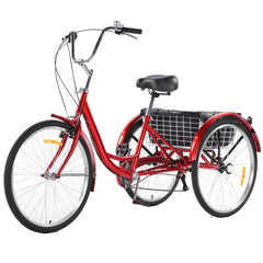 GARVEE 3 Wheel Bikes for Adults, 7 Speed Tricycles for Adults, 26 inch Adult Tricycles for Women Men Seniors with Dual Chain, Rear Basket and Bag, Adult Trikes for Shopping, Beach and City, Red