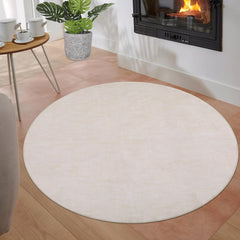 GARVEE Round Area Rug 3' Round Solid Area Rug Washable Indoor Area Rug Modern Contemporary Area Rug for Bedroom Living Room Nursery, 3' x 3' Round Ivory Beige