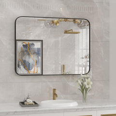 GARVEE Bathroom Mirror, 30x48 Inch Stylish Wall-Mounted Rectangular Bathroom Vanity Mirror with Black Metal Frame - Explosion-Proof, Moisture-Resistant (Horizontal/Vertical)