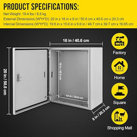 GARVEE Junction Box, Steel Electrical Box 20x16x8", NEMA 4X Electrical Enclosure Box IP66 Waterproof & Dustproof, Universal Electrical Project Box with Lock & Mounting Plate