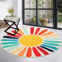 GARVEE 4ft Round Rug Retro Sun Round Rug Washable Boho Rug for Nursery Non-Slip Low Pile Playroom Circle Rug Round Throw Floor Cover Carpet Colorful Kids Rug for Living Room Bedroom, Multi