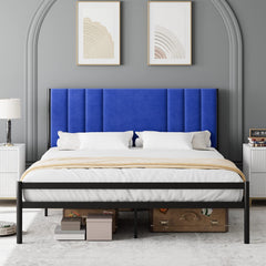 GARVEE King Bed Frame, Platform Bed Frame with Velvet Headboard, Heavy Duty Metal Bed Frame with 15 Strong Slats Support, Box Spring Optional, Easy Assembly, Blue