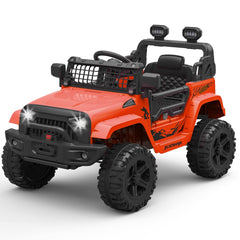 GARVEE Ride on Truck Car 12V Kids Electric Vehicles with Remote Control Spring Suspension, LED Lights, Bluetooth, 2 Speeds - Red