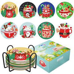 GARVEE 8pcs DIY Christmas Coasters Kits with Holder Cup Pattern Heat Insulation Holiday Table Decoration Coasters for Beginners BD801 One size