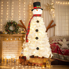 GARVEE 4FT Artificial Christmas Tree with Snowman Head, 100 Warm White Lights, 380 Bendable Branches, Fake Full Christmas Tree for Xmas Holiday Winter Party Decoration