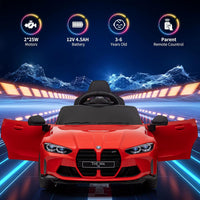 GARVEE 12V Electric Ride On Car for 37-83 Months, w/RC,Licensed by BMW M4,Power Wheels for Boys Girls, with Suspension System,3 Speeds, Bluetooth, MP3, Double Door, LED Light - Red