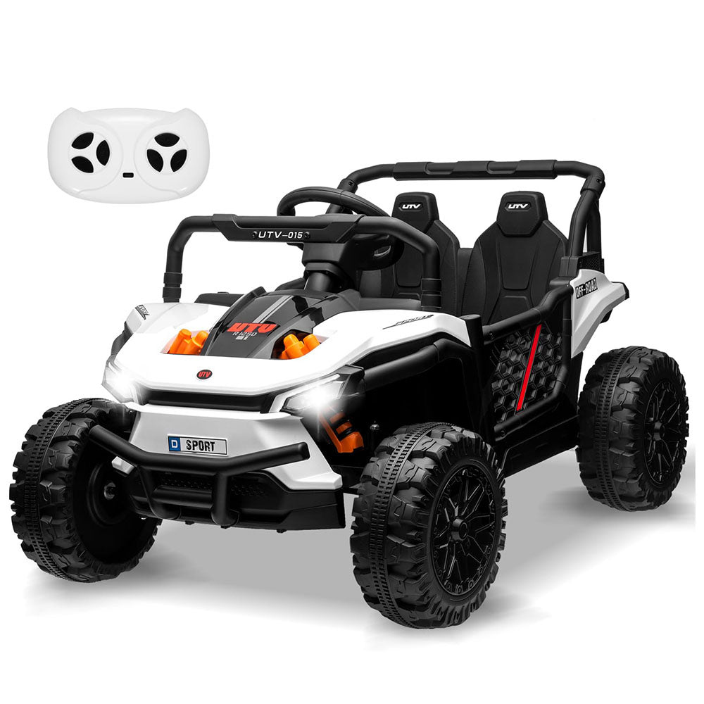 GARVEE 12V Electric UTV Car with Remote Control, Ride on Truck with Toy Storage, Spring Suspension, LED Headlights, Ride Cars w/4 Wheels, Ride on Toys for Boys Girls, White