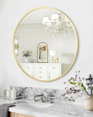 GARVEE Round Gold Mirror, 20 inch Circle, HD Eco-Friendly, Matte Black Metal Frame, Easy Install, Hallway, Living Room